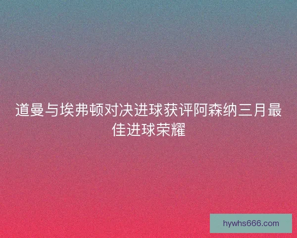 道曼与埃弗顿对决进球获评阿森纳三月最佳进球荣耀
